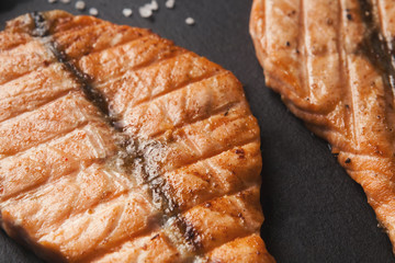 Salmon red fish juicy fillet grilled on barbecue