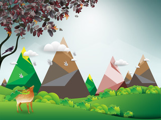 nature background, Birds on the sky with a cloud with Mountain , vector illustration  eps 10
