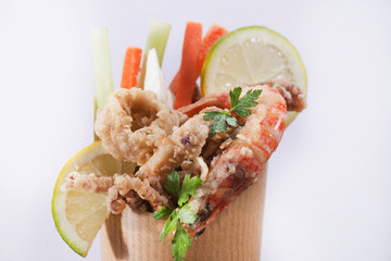 Fried sea presented in cone