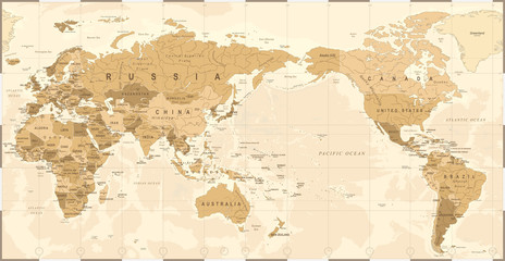 Fototapeta na wymiar Vintage Political World Map Pacific Centered