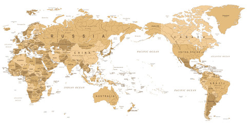 Naklejka premium Vintage Political World Map Pacific Centered