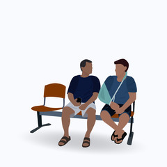 sick man have Broken arm bone Sitting on a chair with close friend and talk while waiting Doctor,Vector illustration eps 10
