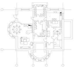 Standard home furniture symbols set used in architecture plans, home planning icon set, graphic design elements. Small privat house - top view plans. Vector isolated.