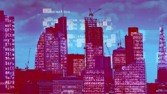 amazing london city timelapse with data and computer programming information mapped over the skyline