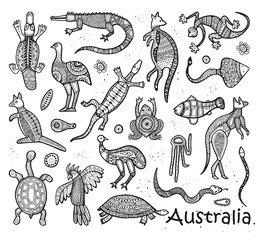 Animals drawings aboriginal australian style