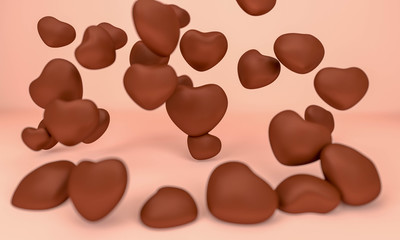 Heart chocolate 3D model pink background 3Drendering