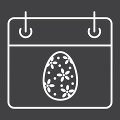 Easter calendar line icon, easter and holiday, date sign vector graphics, a linear pattern on a black background, eps 10.