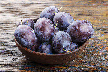 ripe plum with  top view.