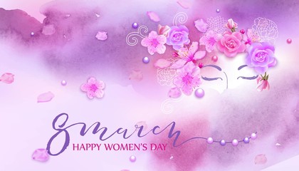 Beautiful woman. Watercolor pink background.