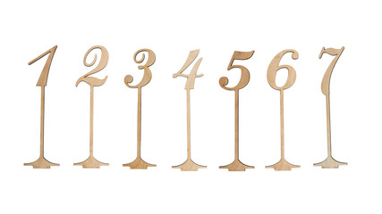 Wooden numbers on a white background