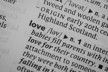 Mcro shot of word definition: love