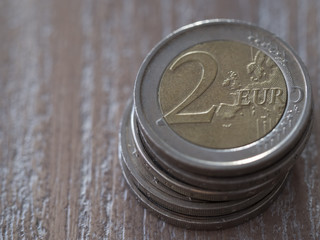 Gros plan (macro) : Pile de pièces de monnaie (euro)