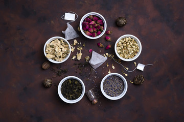 Herbal natural floral tea infusion with dry flowers ingredients