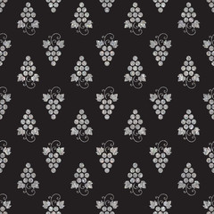 Silver textured seamless pattern of grapes