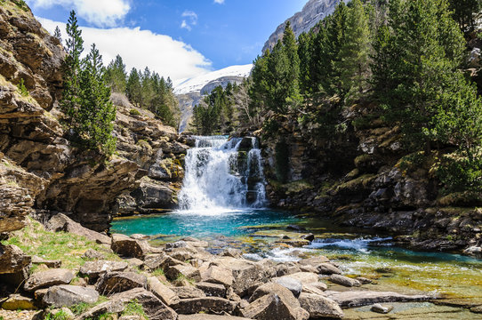 Fototapeta Wild waterfall in Ordesa Valley, Aragon, Spain