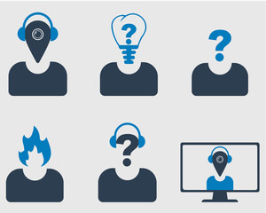 Creative Profile Icon Set. Location, Fire, Question sign and Bulb used as head of Man.