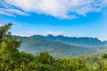 View to jungle from Punthuk Setumbu viewpoint near Yogyakarta city, Java, Indonesia