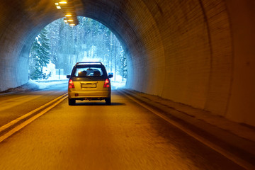 Blurry tunnel car traffic motion blur.