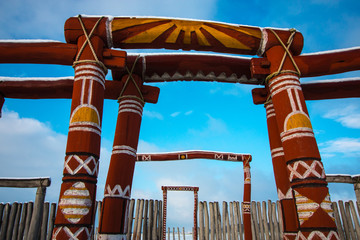 Joined beams in the prehistoric circle of Pömmelte, the ring sanctuary, called Ringheiligtum.