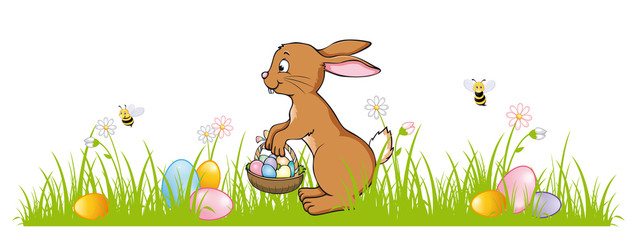 Obraz premium Happy Easter banner with Easter Bunny 