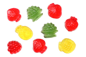 marmalade jelly candies isolated on white background top view