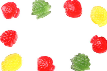 marmalade jelly candies isolated on white background top view