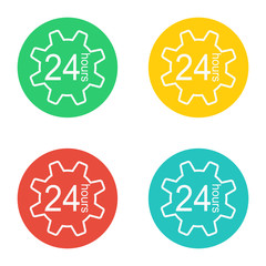 Vector illustration, icon. Service 24 hours. In color. Red, blue, green, yellow.