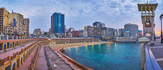 The beach in modern city, Alexandria, Egypt