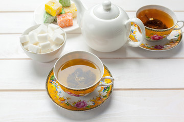 tea on the wooden table