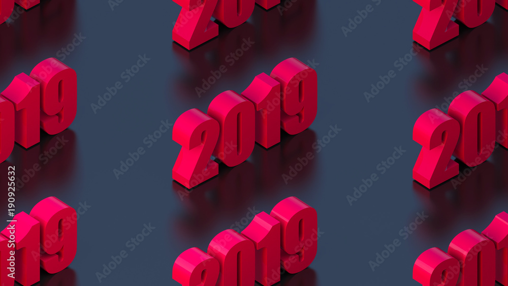 Poster three-dimensional text 2019. abstract 3d rendering digital background.