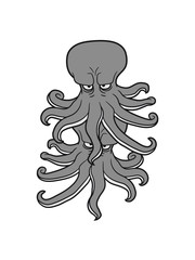 2 team paar freunde böse gefährlich oktopus tentakel unterwasser tintenfisch riesenkrake kraken comic cartoon design clipart