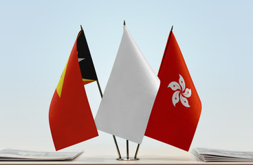  Flags of East Timor and Hong Kong with a white flag in the middle
