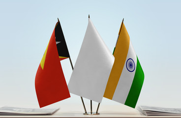  Flags of East Timor and India with a white flag in the middle