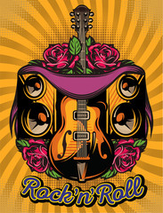 vector color poster template with guitar, speakers and rose