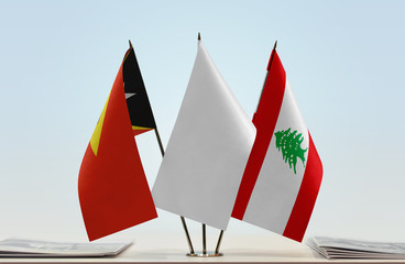  Flags of East Timor and Lebanon with a white flag in the middle