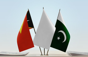 Flags of East Timor and Pakistan with a white flag in the middle