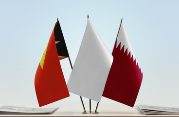  Flags of East Timor and Qatar with a white flag in the middle