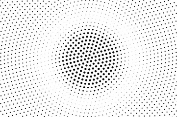 Black white dotted halftone vector background. Round rough dotted gradient.