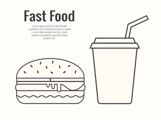 Fast food. Beverage and hamburger