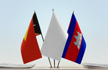  Flags of East Timor and Cambodia with a white flag in the middle