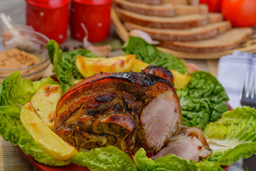 pork leg in Prague,pork leg in germany,shank in beer and honey,baked leg,baked shank,beer snack,photo for restaurant menu,pork baked,pork leg baked,baked knuckle,restaurant menu