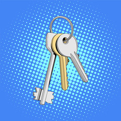 Bunch of keys. Vector illustration in pop art style