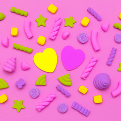 Candy background. Candy Minimal Flatlay art Pastel trend