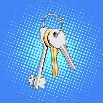 Bunch of keys. Vector illustration in pop art style