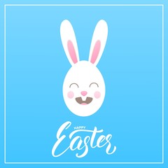 Easter. Happy Easter script lettering and cute Easter egg bunny