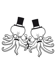 2 paar team sir herr gentlemen reich zylinder hut monokel brille mustache schnurrbart böse gefährlich oktopus tentakel unterwasser tintenfisch riesenkrake kraken comic cartoon design clipart