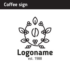 Logo for the coffee house, coffee beans in the frame of coffee berries