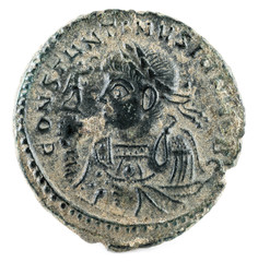 Ancient Roman copper coin of Emperor Constantine II. Obverse.