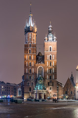 Fototapeta na wymiar Krakow, Poland, St Mary's church on the Main Market Square