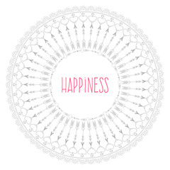 A circular pattern of elements that symbolize Valentine's day, with the inscription Happiness
